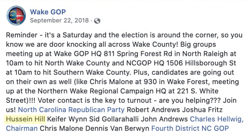 Hill has been a volunteer & paid contractor for the GOP or GOP affiliated interests in the Triangle for years.It was not publicly known that he was working directly for any GOP campaigns. @NCGOP  @wakegop  @WakeCoYR  @RaleighGOP https://twitter.com/m1523751/status/1290105742029017088