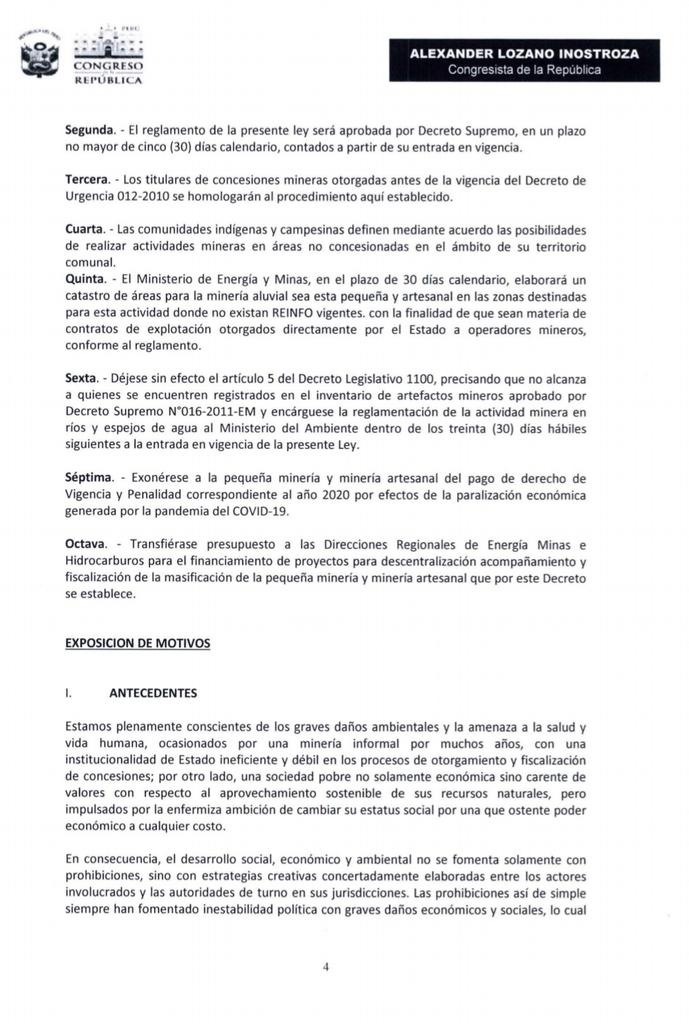cipenza's tweet photo. Otro Proyecto de @UnionPorElPeru0 @PeruUPP congresista Lozno que permite mineria en ríos deroga articulo 5 del DL 1100 que prohíbe mineria en ríos lagos de Amazonia #masdestruccion #masmineriailegal que juegan @congresoperu @Ojo_Publico @ConvocaPe @elcomercio_peru @ProeticaPeru https://t.co/ditGMaC4Hv