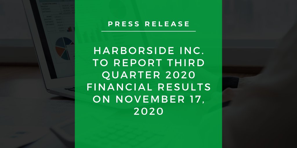 HarborsideInc's tweet photo. Harborside will report its results for its third quarter ending September 30, 2020 ("Q3 2020") on Tuesday, November 17, 2020.
➡️  https://t.co/hqLAStdcwR https://t.co/rRjFdwqm6M