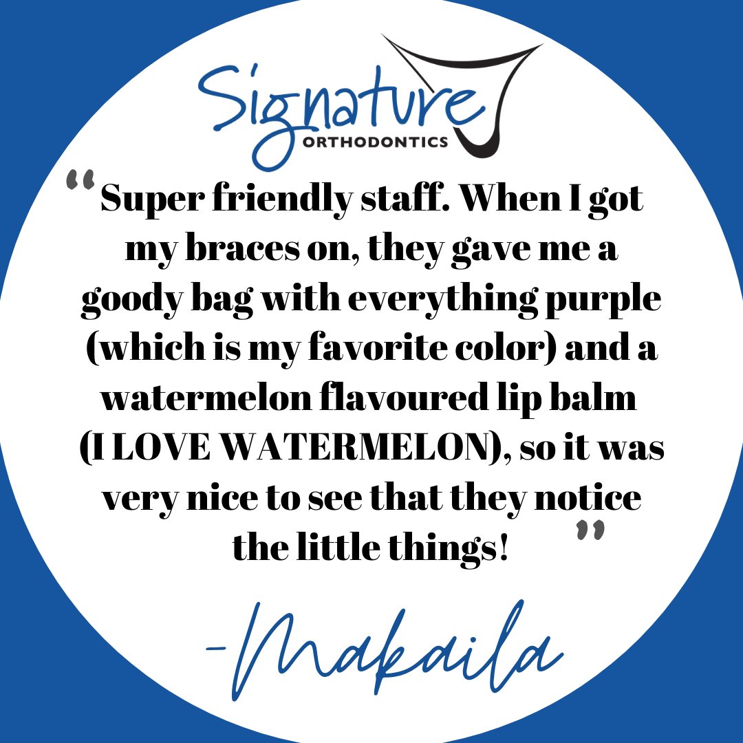 SignatureOrtho's tweet photo. Thank you so much for sharing your kind words about our team Makaila! Next time we see you, we'll be sure to get you a new watermelon chapstick. 🍉 See you soon! https://t.co/JpSZWcqLLk