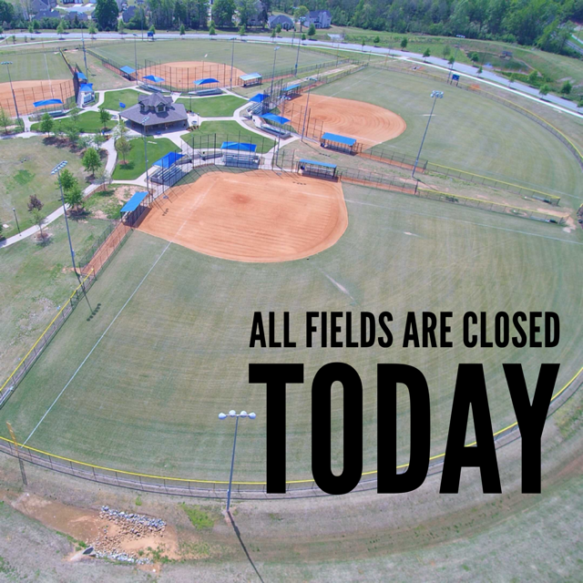 This morning's rain means the fields are too wet to play on today, so all our fields are closed. #spartanburgparks