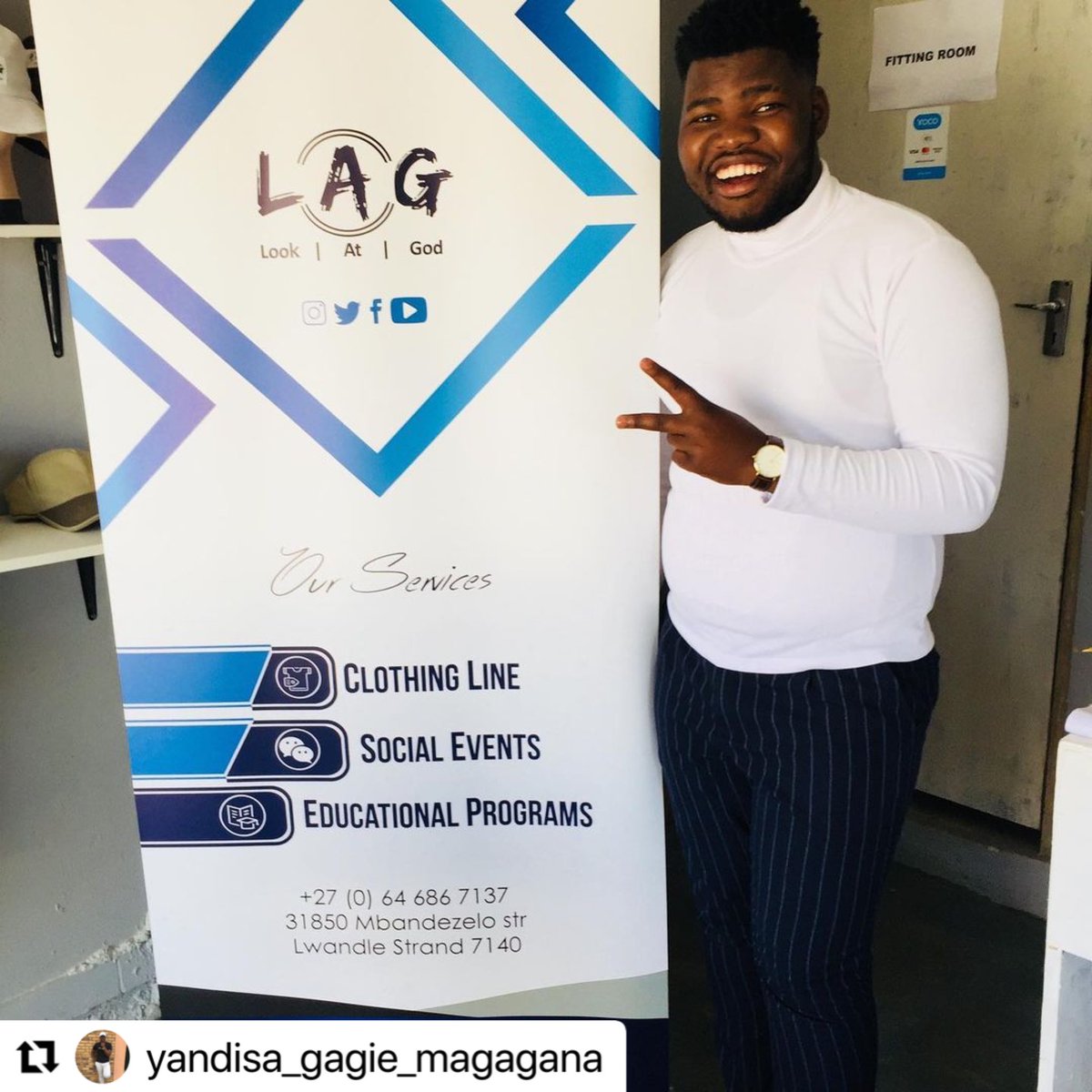SbuNoah's tweet photo. “Am Yandisa Gagie Magagana Director of Look At God Clothing Line. This brand seek to inspire people to Look At God.
Facebook Look At God
IG @lag_sa
Twitter @lookatgod_sa
YouTube Look At God_SA
Email lookatgod.sa@gmail.com
No 0646867137”
#hustleplug https://t.co/k4Yn6vIl6C