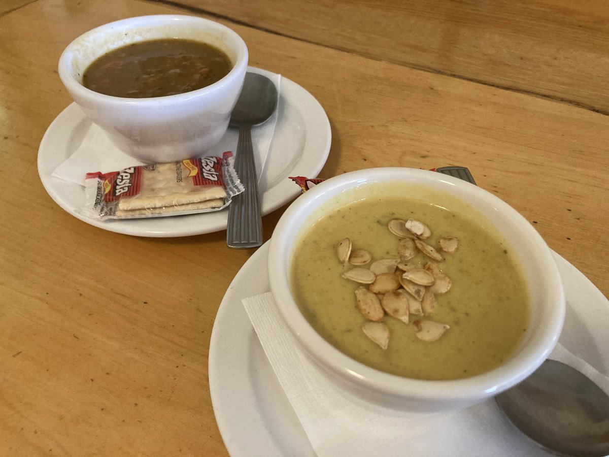 Two new soups to warm you on this wintry day:
Creamy Brandied Pumkin and our popular Split Pea &amp; Ham. Delish! 😋