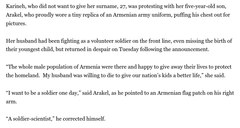 People like this protestor in Yerevan seem to believe that if more volunteers had rushed to the front, the war could have been turned around. But that was just not the case. /1 https://www.aljazeera.com/news/2020/11/12/armenia-protestsve.