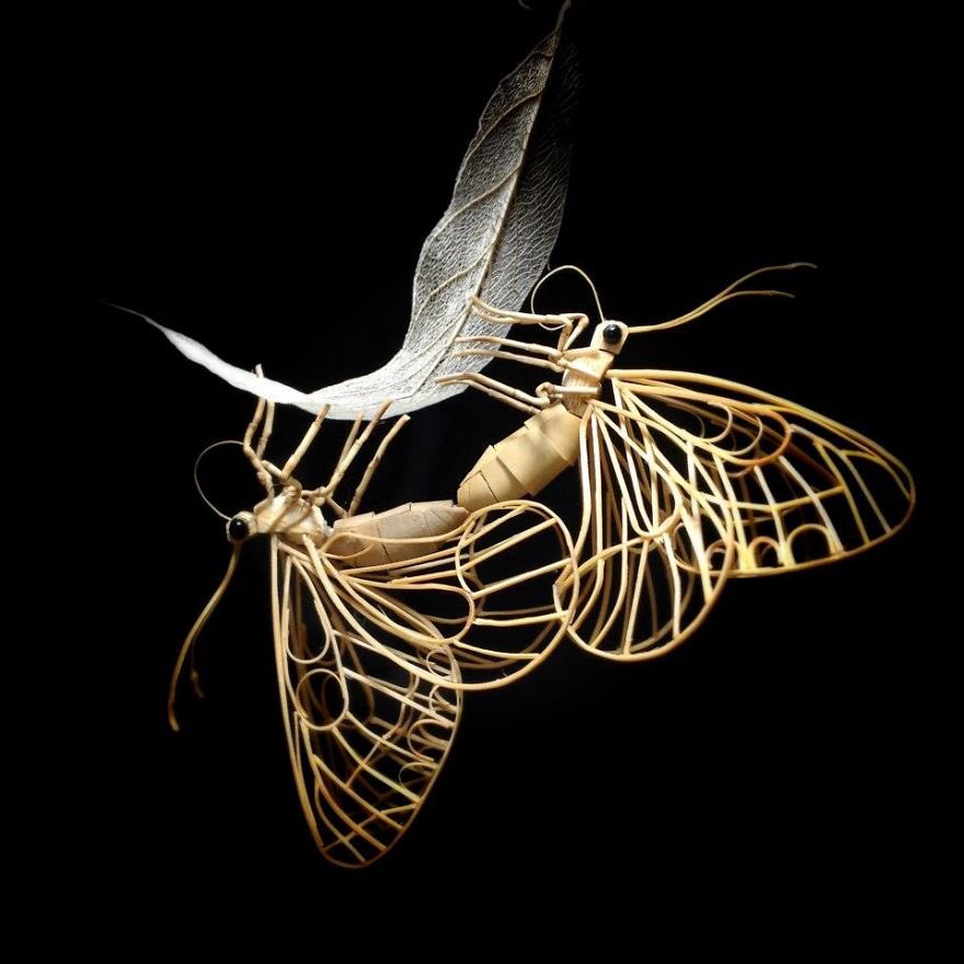 Bamboo insect sculptures by Noriyuki Saitoh