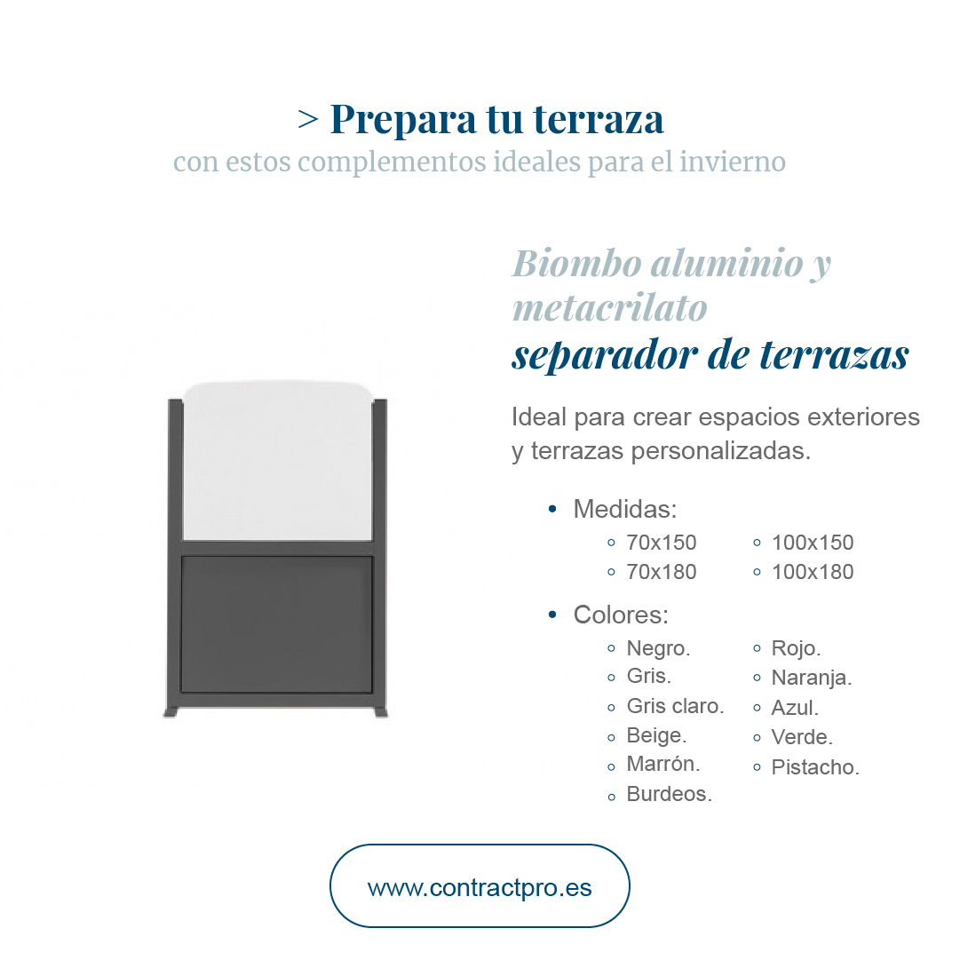 ¡Prepara tu terraza!
👉🏼 Separadores de terraza para crear espacios exteriores.
🔹 Ligeros, desmontables y fáciles de transportar y almacenar.
Descúbrelos todos en nuestra web 💻 buff.ly/32DRuhw

#mobiliariohosteleria #separadoresterraza #terraza #separadores #terrazabar