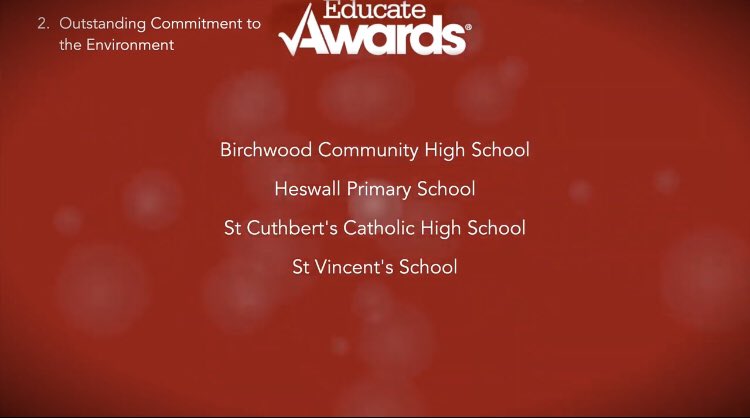 Excited to be shortlisted for this years <a href="/EducateAwards/">Educate Awards</a> Outstanding Commitment to the Environment #EducateAwards2020 <a href="/DrJohnAPatters1/">Dr. John A Patterson</a> <a href="/davidstvin/">D Swanston</a> <a href="/ssin4change/">Sustainable Schools International Network</a> <a href="/FOSPLiverpool/">Friends Of Springfield Park</a> <a href="/DofENorth/">DofE North</a> <a href="/CllrBMurray/">Barbara Murray 🌹</a> ⭐️