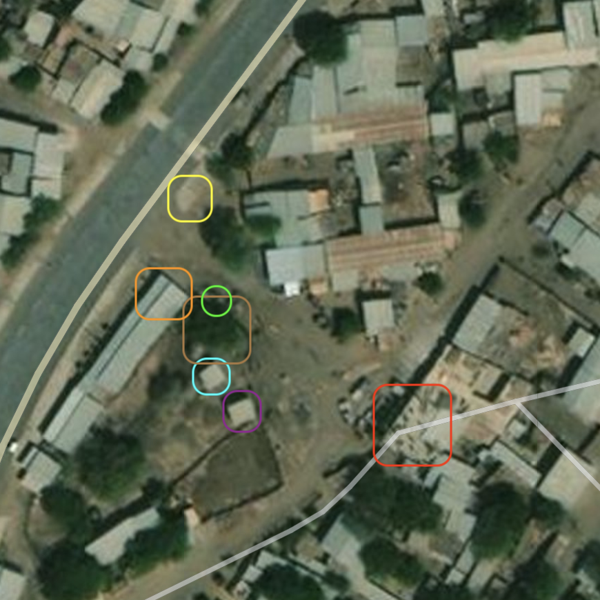 Geolocation of where bodies were gathered after the November 9th massacre of dozens of Amhara civilians in May Cadera by TPLF, before they retreated east from the ENDF offensive.  https://satellites.pro/Ethiopia_map#14.070868,36.564733,19;  https://mobile.twitter.com/Ethi0pianist/status/1326628088793489410