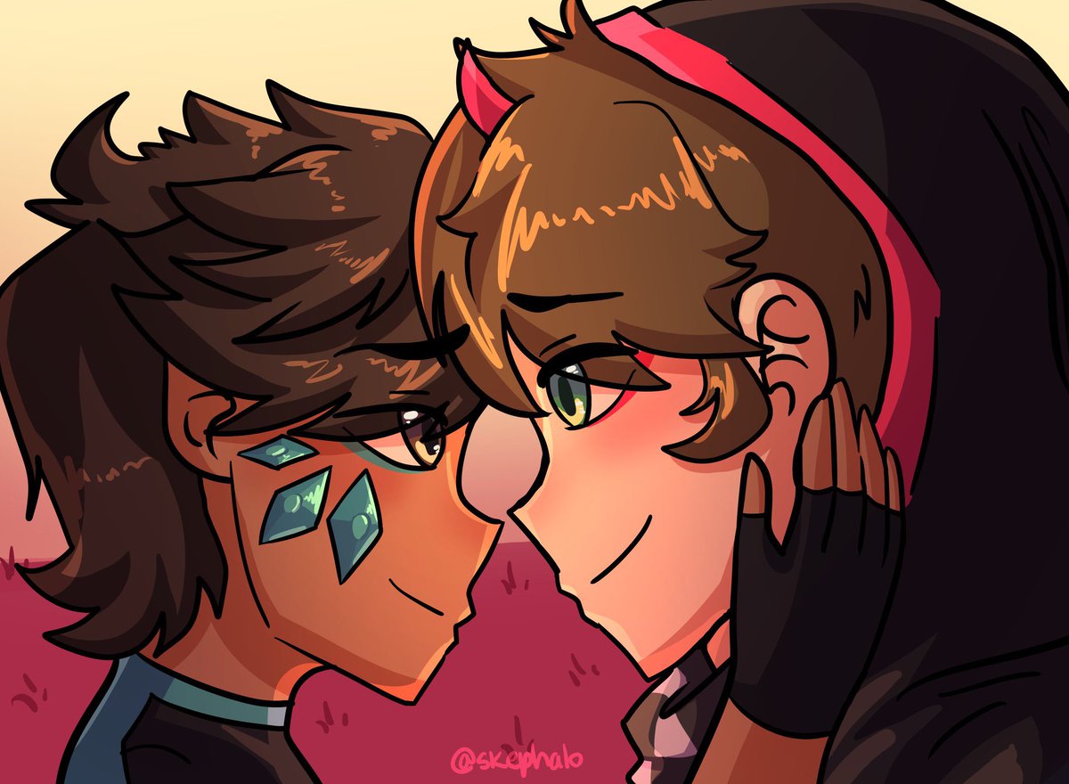 ogskephalo's tweet photo. — @skeppyextra &amp; @SaintsofGames 

👨‍❤️‍💋‍👨 yeah; still part of the au .. villain ark yahaha! anyways this is just basically skephalo /p redraw of a shera scene 😏 https://t.co/vCY6item2G