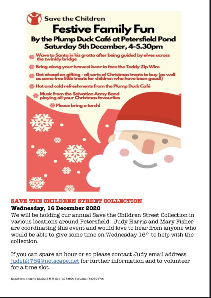 Save the date for Save the Children 
Saturday 5th December 4pm
Teddies at the ready for Christmas fun!
Details to below… #petersfield #charity #christmas #santa #festivefun