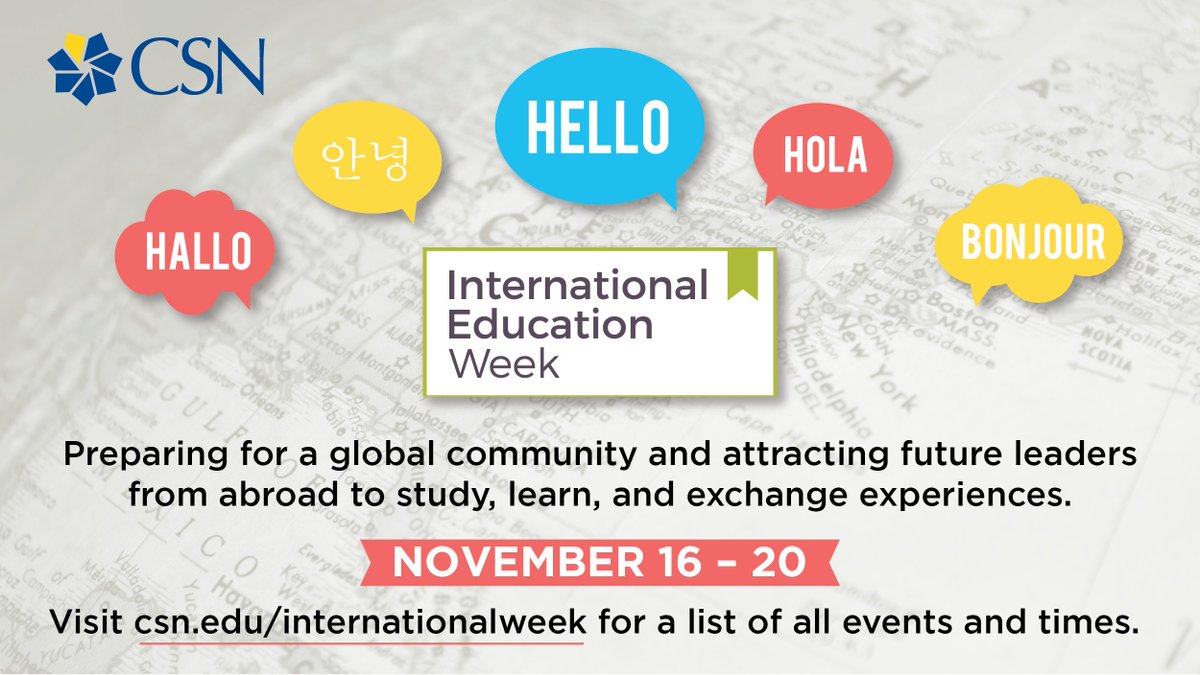 CSNCoyote's tweet photo. International Education Week #IEW is right around the corner and #CSN is ready to celebrate the benefits of international education and exchange worldwide. Check out the full event list at  https://t.co/Rrwn8byxic https://t.co/wR6hp2js8c