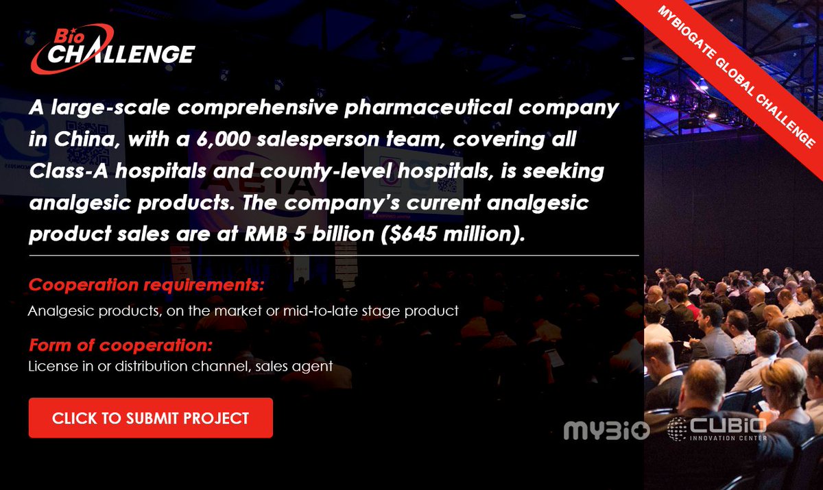 A large pharmaceutical company in China is looking to collaborate with an innovative company that is designing an analgesic. Ideal projects are already market ready or in final clinical trial phases.

ow.ly/gIj750Cj10H
