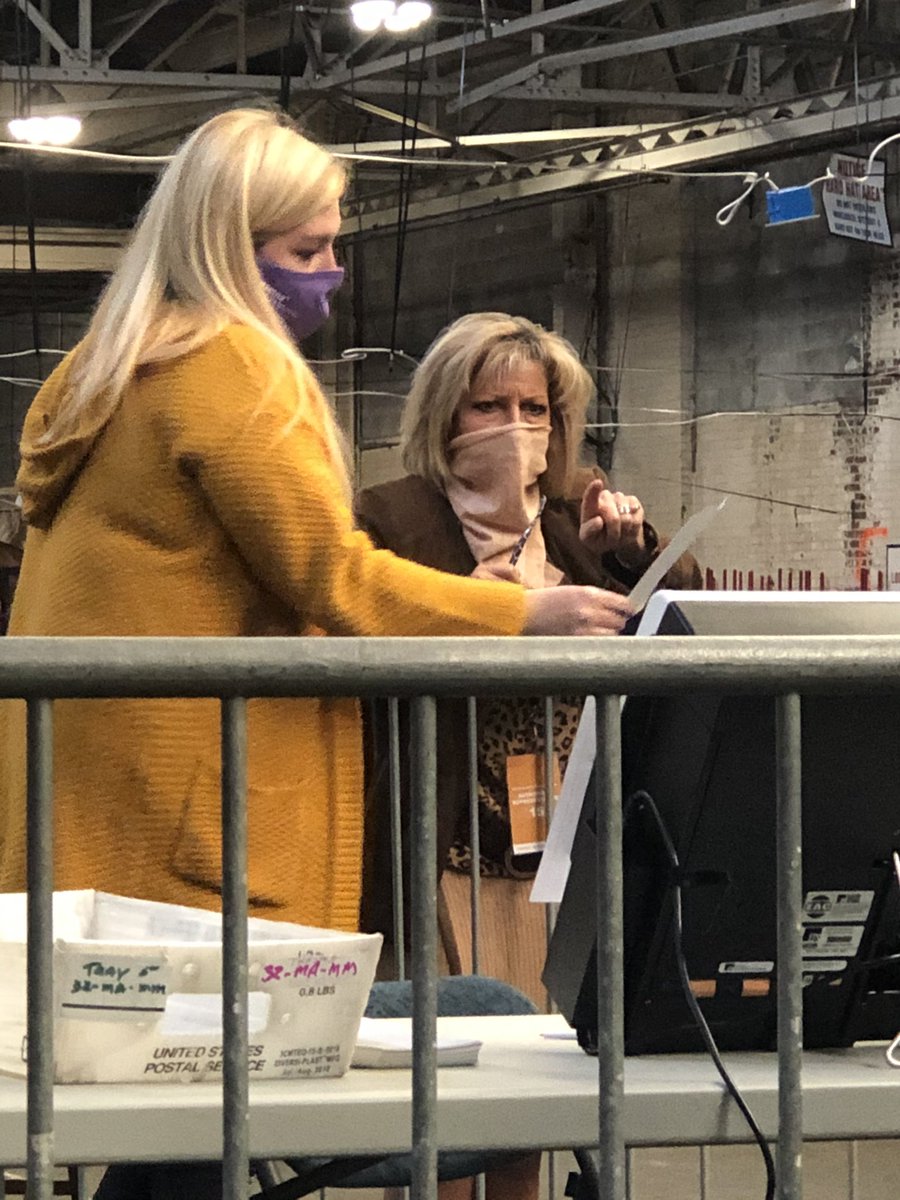 To give you an idea of the level of transparency: The woman on the left is a county employee entering results. The woman on the right is an observer who had a question & was shown ballot being entered into the computer. Registered observers from all campaigns have this access.