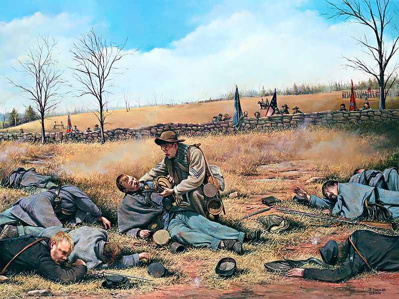 During the Battle of Fredericksburg Sargent Richard Kirkland would take an unprecedented decision: he gathered all the canteens he could carry and then ventured out onto the battlefield, giving the wounded water, warm clothing and blankets. Both sides watched, not daring to shot.