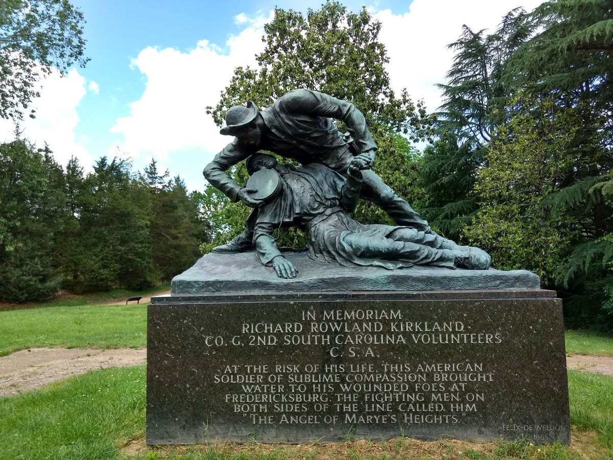 During the Battle of Fredericksburg Sargent Richard Kirkland would take an unprecedented decision: he gathered all the canteens he could carry and then ventured out onto the battlefield, giving the wounded water, warm clothing and blankets. Both sides watched, not daring to shot.