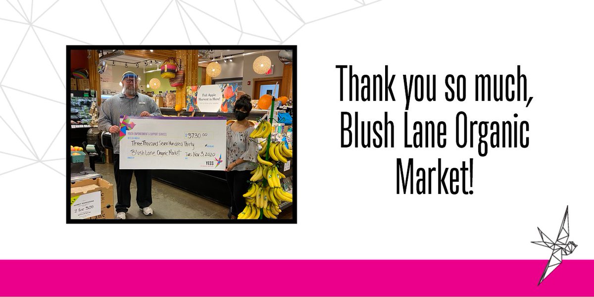 Our friends at <a href="/BlushLaneEdm/">BlushLaneEdm</a> recently donated $3730 from their give-at-the-till program!

Thank you so much for sharing our mission with your community and creating this support for YESS youth!