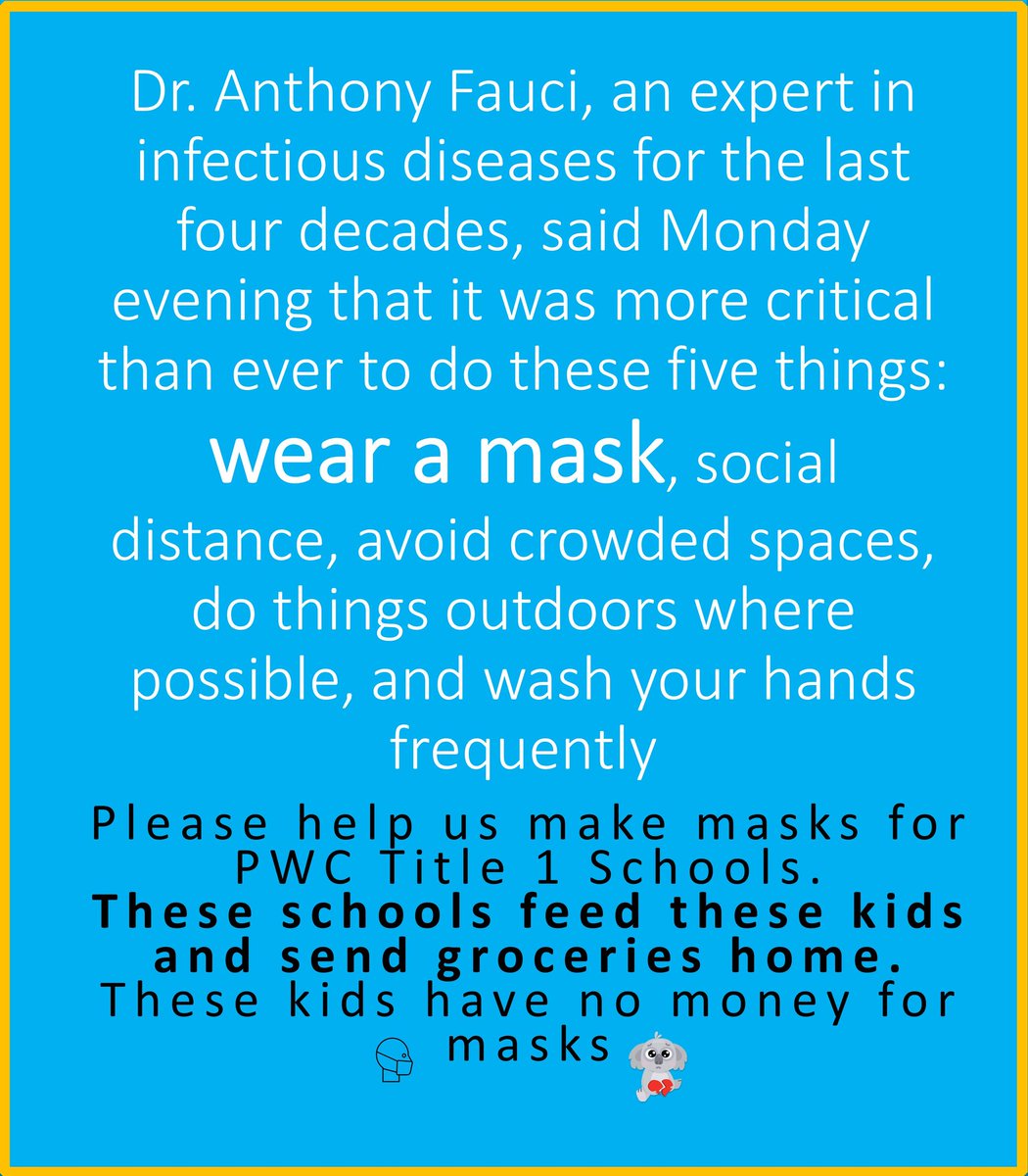 Helping Title 1 schools in Prince William County is our mission and we are so thankful for all those who help make this possible. Please reach out today if you are willing and able to sew. We have lots ready for pick up or delivery. 
#Sew4Humanity