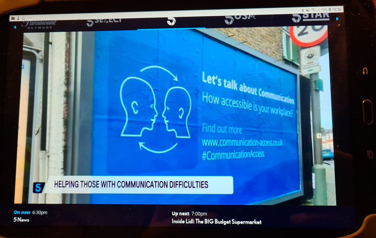 Great work Ellen Inglis and @Nick_Hewer on @news_channel5 this evening promoting the new #CommunicationAccess Symbol for the UK. Let's all talk about #Communication @RCSLT @TheStrokeAssoc @HeadwayUK @DisabilitySmart @MakatonCharity @Comm_Matters @mndassoc