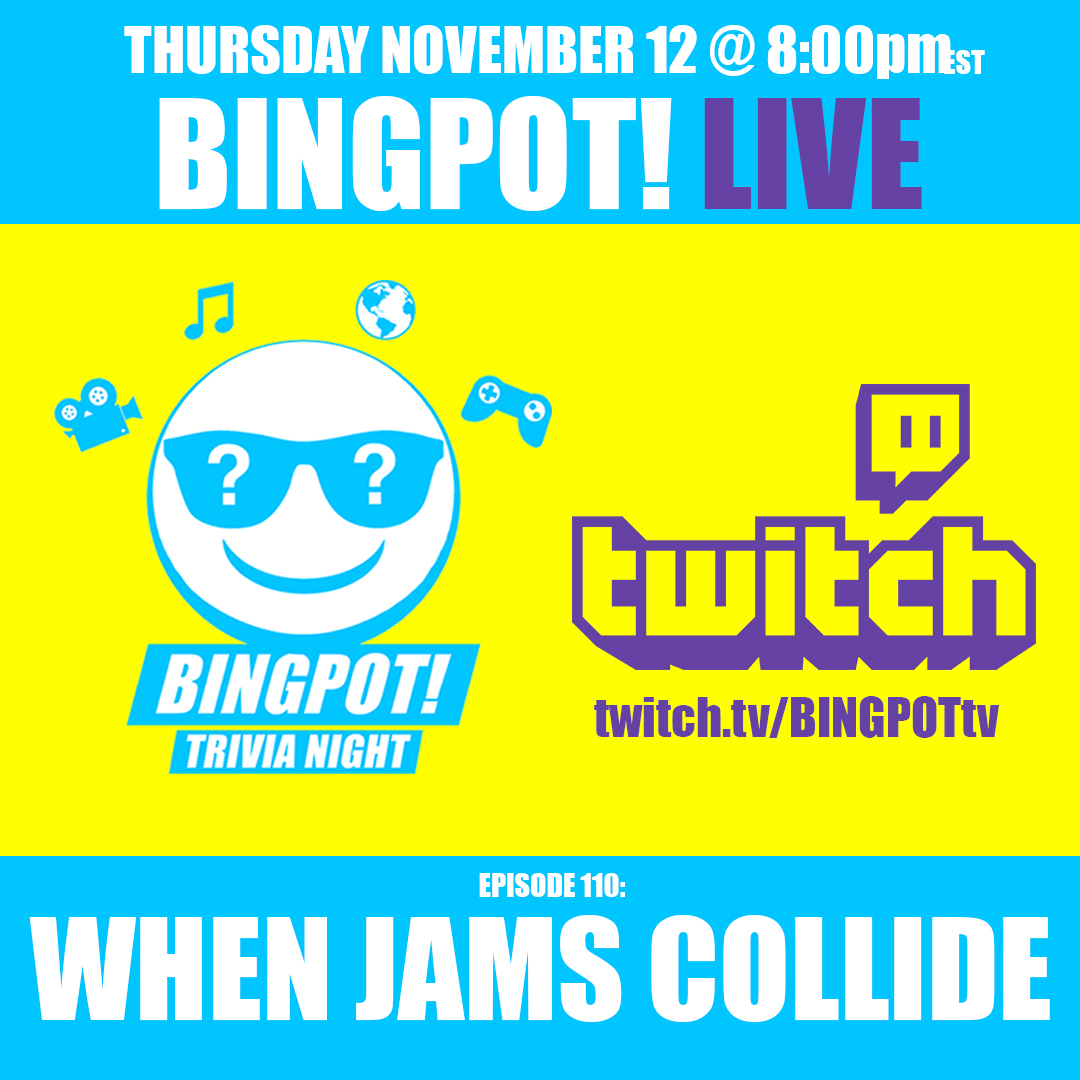 BINGPOOOOOOOOOOT!

Our next game of BINGPOT! LIVE goes TONIGHT at 8pm on twitch!

We'll be pandering to the sneakerheads, giving away video games, and pouring one out for Alex Trebek. 

STAY THE F*** AT HOME TONIGHT AND PLAY TRIVIA WITH YOUR FRIENDS =D