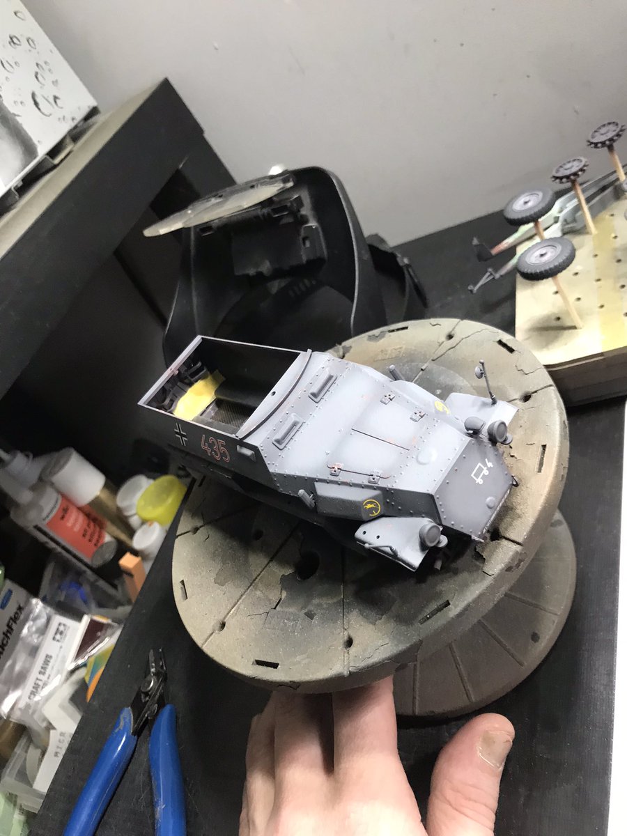 Decals on and all varnished abs ready to add some washes and start to add some mud to area behind the wheels before I add them 