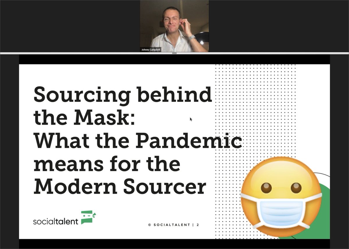 RecruitingDaily's tweet image. Are you watching? @JohnnyCampbell of @SocialTalent is live right now at #HRTX!
"#Sourcing behind the Mask: What the #Pandemic means for the Modern #Sourcer" 😷
Free to join: rdaily.co/HRTXVirtual