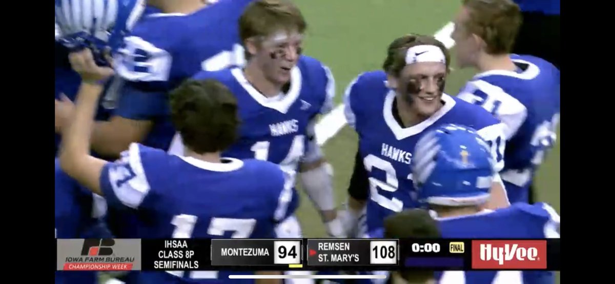 JakeJonesSports's tweet photo. WILD! @RSMbasketball knocks off Montezuma 108-94! Oh, wait no that’s @RSMHawkFootball! Hawks are heading to next weeks 8-man championship! https://t.co/XYHqg7oRm7