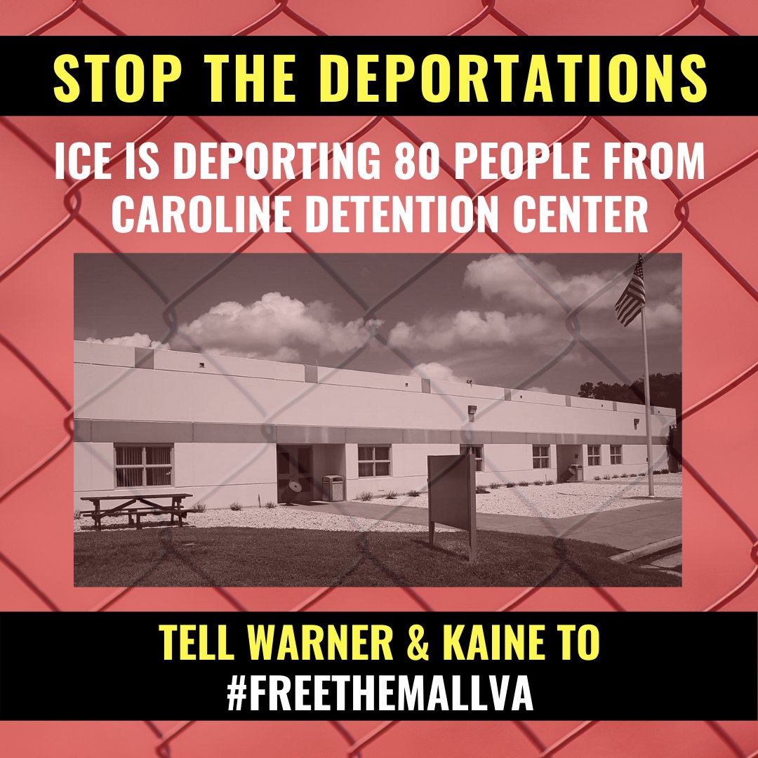 🚨BREAKING: ICE is in the process of deporting around 80 people from Virginia detention centers! Call on @MarkWarner @TimKaine @GerryConnolly to demand that ICE #StoptheDeportations and #FreeThemAllVA

Take action: bit.ly/FreeThemAllVA