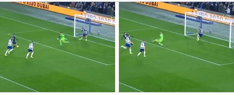It wasn’t just the block that  #Ryan excelled at. He also knew that for central 1v1s where more goal area is exposed that the spread is the optimum strategy. Below highlights again just how quick he is off his line & how his technical execution allows him to make big 1v1 saves.