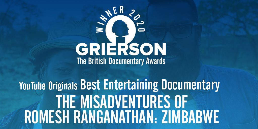 griersontrust's tweet photo. The award for @YouTube Originals Best Entertaining Documentary goes to THE MISADVENTURES OF ROMESH RANGANATHAN: ZIMBABWE
@RumpusMedia @RomeshRanga @OffTheKerb @cheekymunki
#GriersonAwards https://t.co/btBYUyQzYb