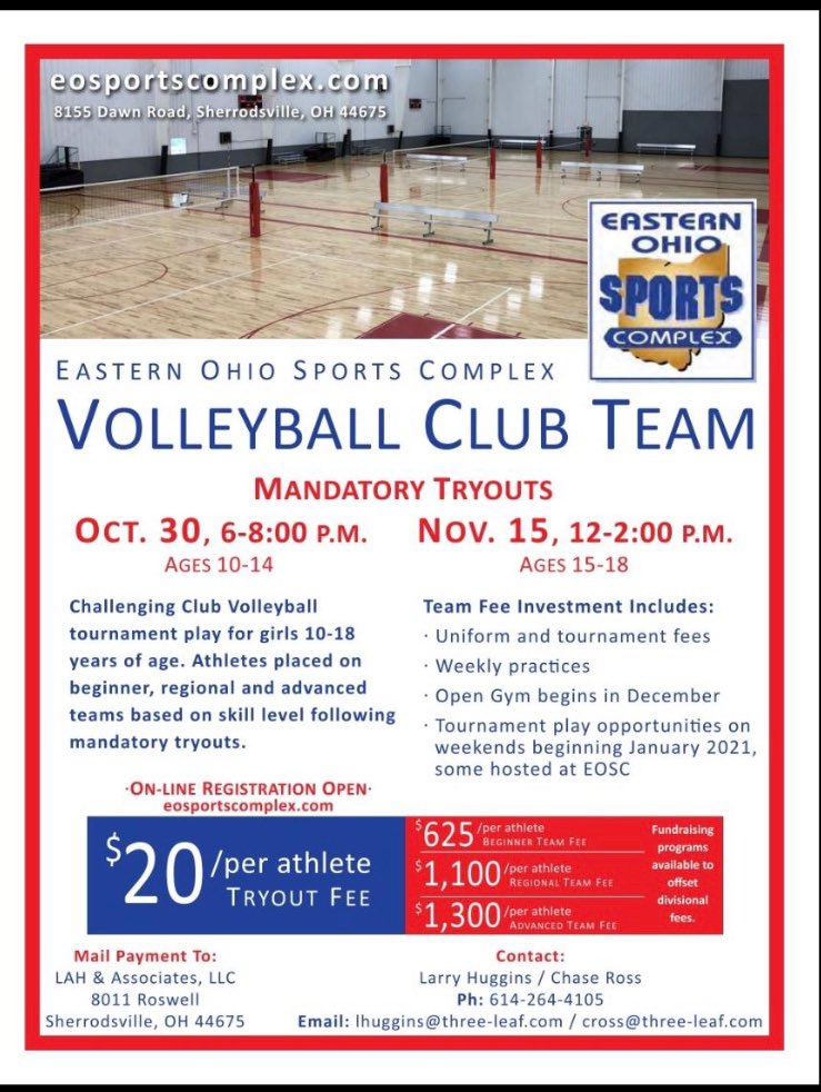 Reminder club tryouts for 15-18 this Sunday. Make-up and open gym from 2-4. Look forward to seeing everybody!!