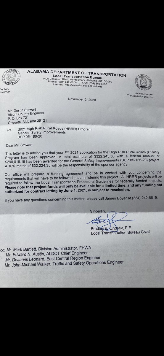 Proud of our engineering department <a href="/BlountCommish/">Blount County, AL</a> for the work and getting granted the HRRR application. <a href="/AlabamaCounties/">Alabama Counties</a> <a href="/reprowe13/">Connie Cooner Rowe</a>