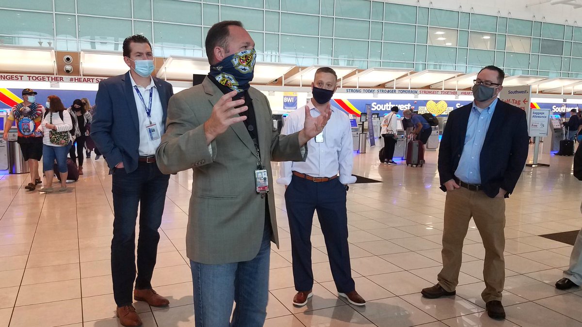 Photograph of a Southwest Airlines-hosted tour of BWI Marshall Airport for area travel professionals to learn about COVID-19 safety measures.