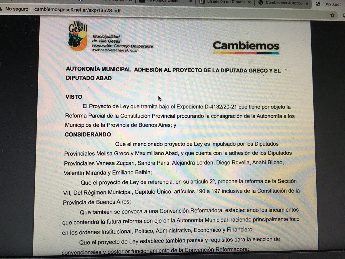 Baldo_luis's tweet image. Presentamos la Adhesión al Proyecto de Ley Reforma Parcial de la Constitución Provincial impulsado  @MelitoGreco y @MaxiAbad  .Es un buen momento para avanzar en la consagración de la Autonomía Municipal en PBA