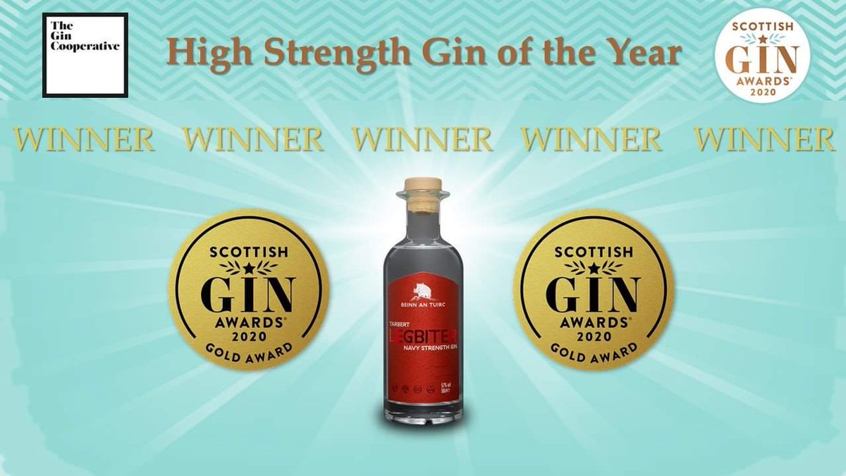 ScotGinAwards's tweet photo. The GOLD MEDAL for High Strength Gin of the Year sponsored by @Gin_Cooperative goes to Tarbert Legbiter Navy Strength Gin @kintyregin #ginawards20 #scottishgin #gin #Scotland https://t.co/M0XNNKNCzV