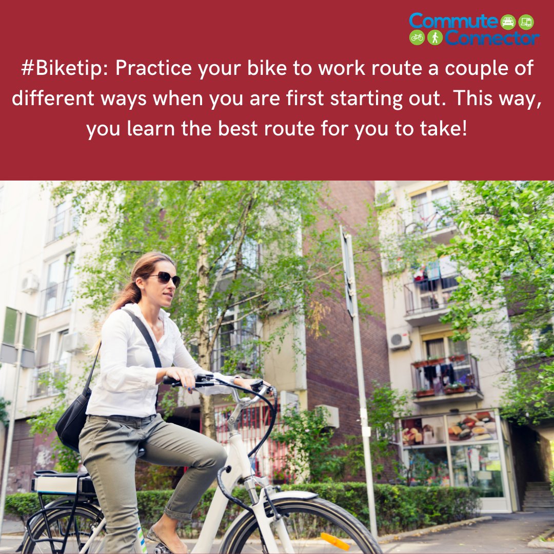 #Biketip: Practice your bike to work route a couple of different ways when you are first starting out. This way, you learn the best route for you to take!
#CommuteConnector #commute #biking #cycling