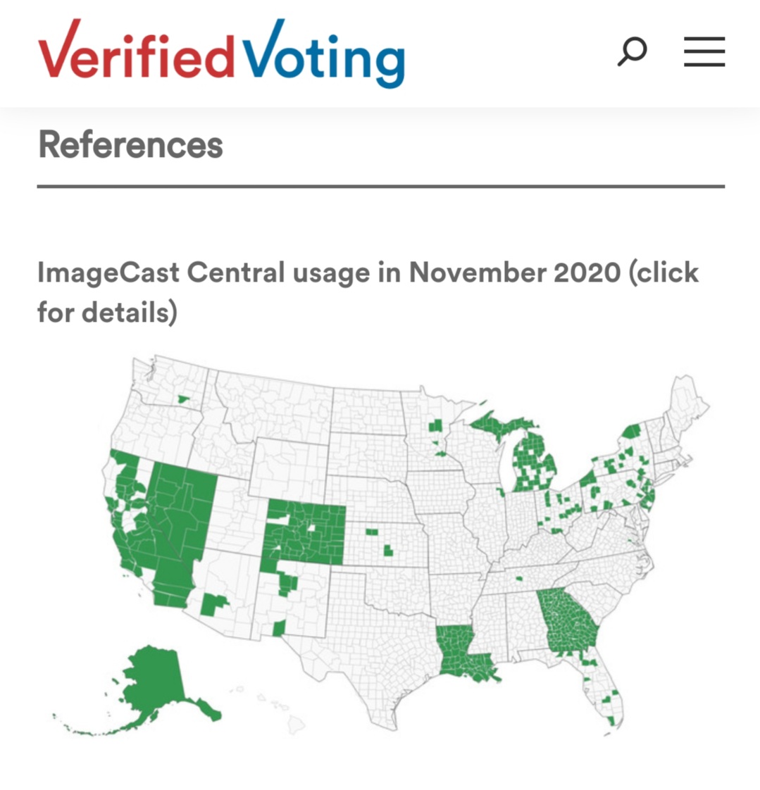 Dominion Voting's various systems and machines are used practically statewide, in California, Michigan, Alaska, Nevada, Georgia, New Mexico,and Colorado—also parts of Wisconsin, Arizona, Pennsylvania, Virginia and others.