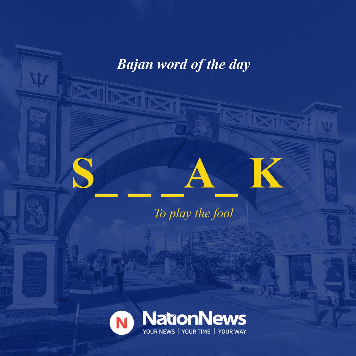NationBarbados's tweet photo. Guess the Bajan word of the day.
Clue: To play the fool.

#ThingsBajan
#Barbados
#Nation246
#Independence
#WordOfTheDay https://t.co/cwRKYpKCN0
