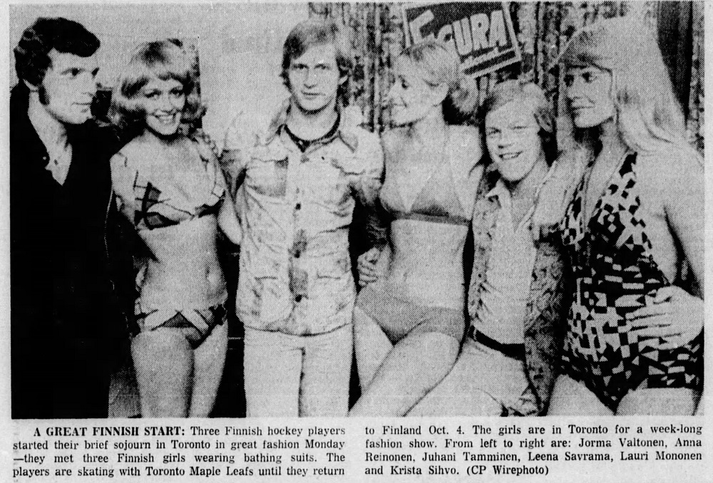 I do know that Valtonen attended the  @MapleLeafs camp in 1972 (and had the best "scary" mask of all time while doing so).Also appears to have enjoyed his stay in Toronto.