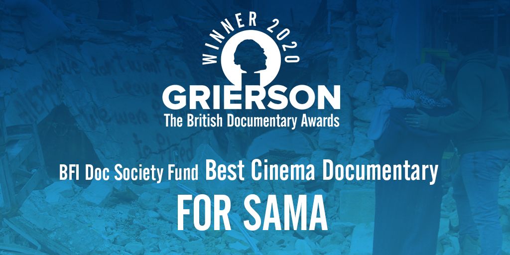 griersontrust's tweet photo. The award for @BFI @TheDocSociety Best Cinema Documentary goes to FOR SAMA
@ActionForSama @waadalkateab @edwardwatts 
#GriersonAwards https://t.co/rzFvj9b0hC