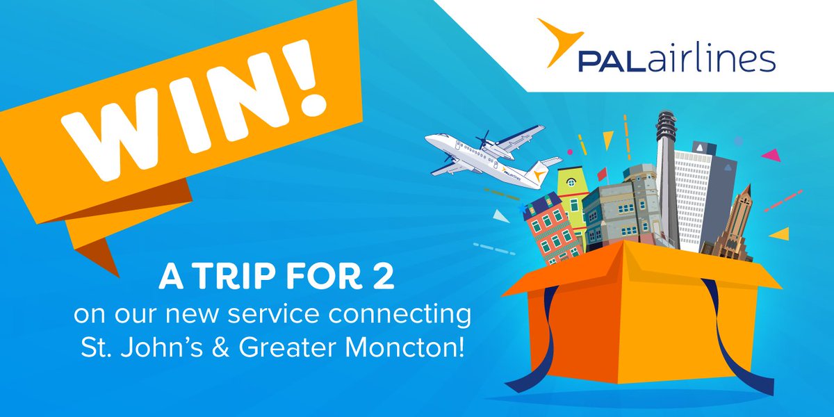 PALairlines's tweet photo. WIN with PAL Airlines! From Nov 12th–18th enter to win a RETURN TRIP FOR 2 between St. John’s, NL &amp; Greater Moncton, NB!

To enter:
1. Like &amp; comment on our tweet
2. Tag @PALairlines and use #BubblePALs

Official rules https://t.co/9xXZ5YoY16 https://t.co/h551kpmAZJ