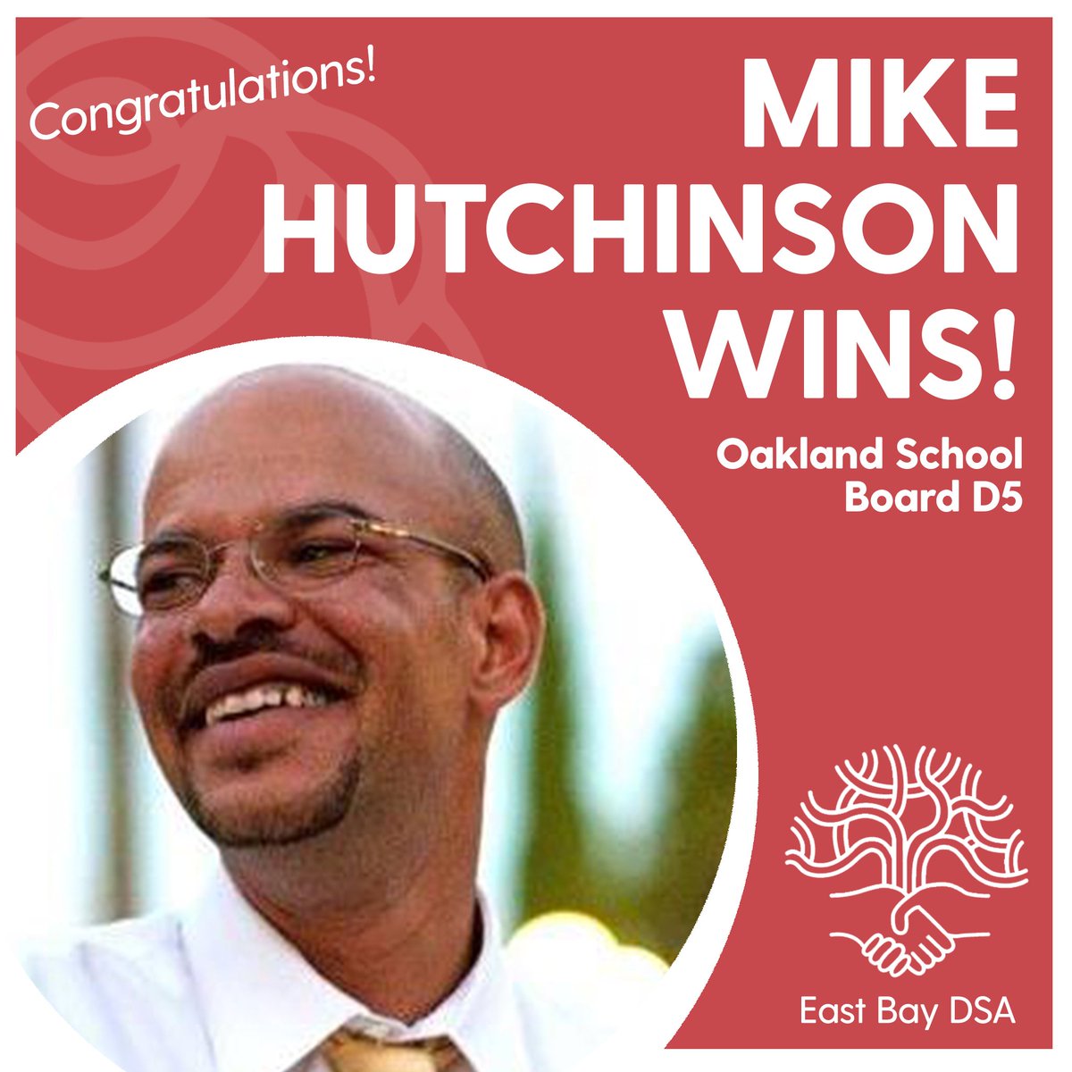 Another win! Bloomberg poured *half a million dollars* into Oakland school board races this year, but that wasn't enough to beat Mike Hutchinson!Mike's deep knowledge of the school system, unflagging opposition to systemic racism, school closures & privatization won out