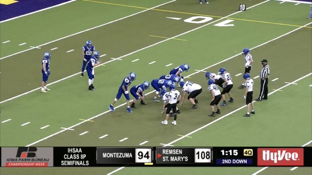 Remsen - 108
Montezuma - 94

Iowa High School Football Final 🤯