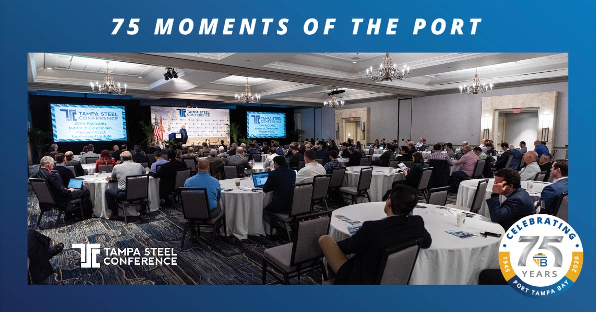 PortTampaBay's tweet photo. Port Tampa Bay celebrates 75 moments in our history, including this one: 
1989 – The Port hosts the first Tampa Steel Conference, a tradition that continues today. 
#ThrowbackThursday #75YearsofPortTB https://t.co/7jFpjsQfDZ