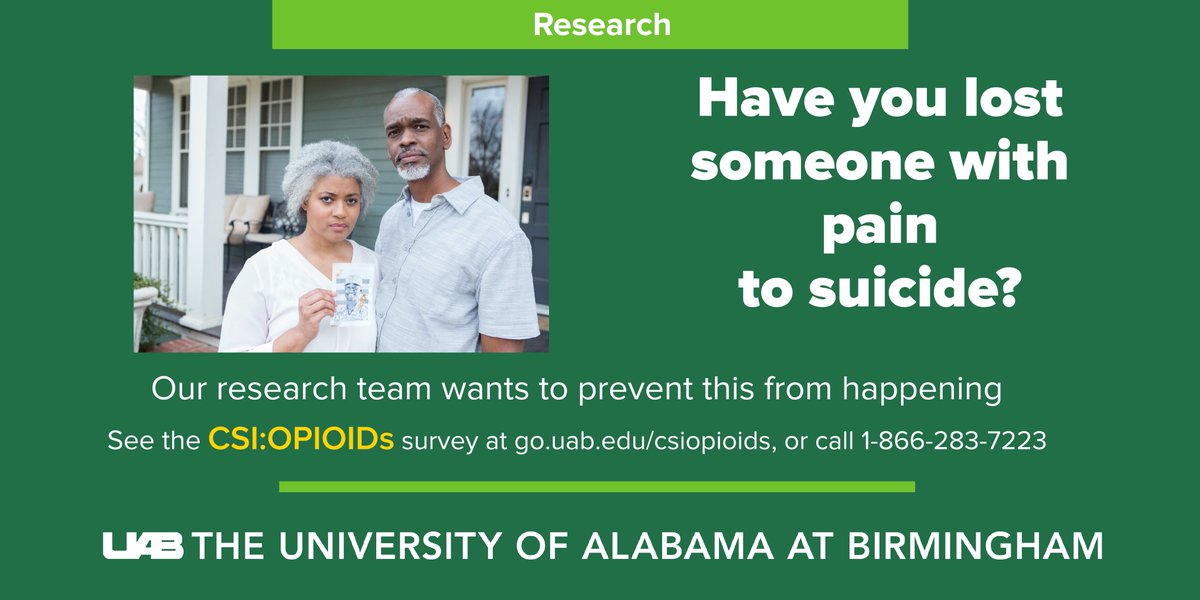 StefanKertesz's tweet photo. 1/If you are bereaved by loss of a close friend or family member to #suicide after a change in prescription pain medication, please consider our research survey, online or by phone https://t.co/MTxI83LZij https://t.co/KZecRj9GIU