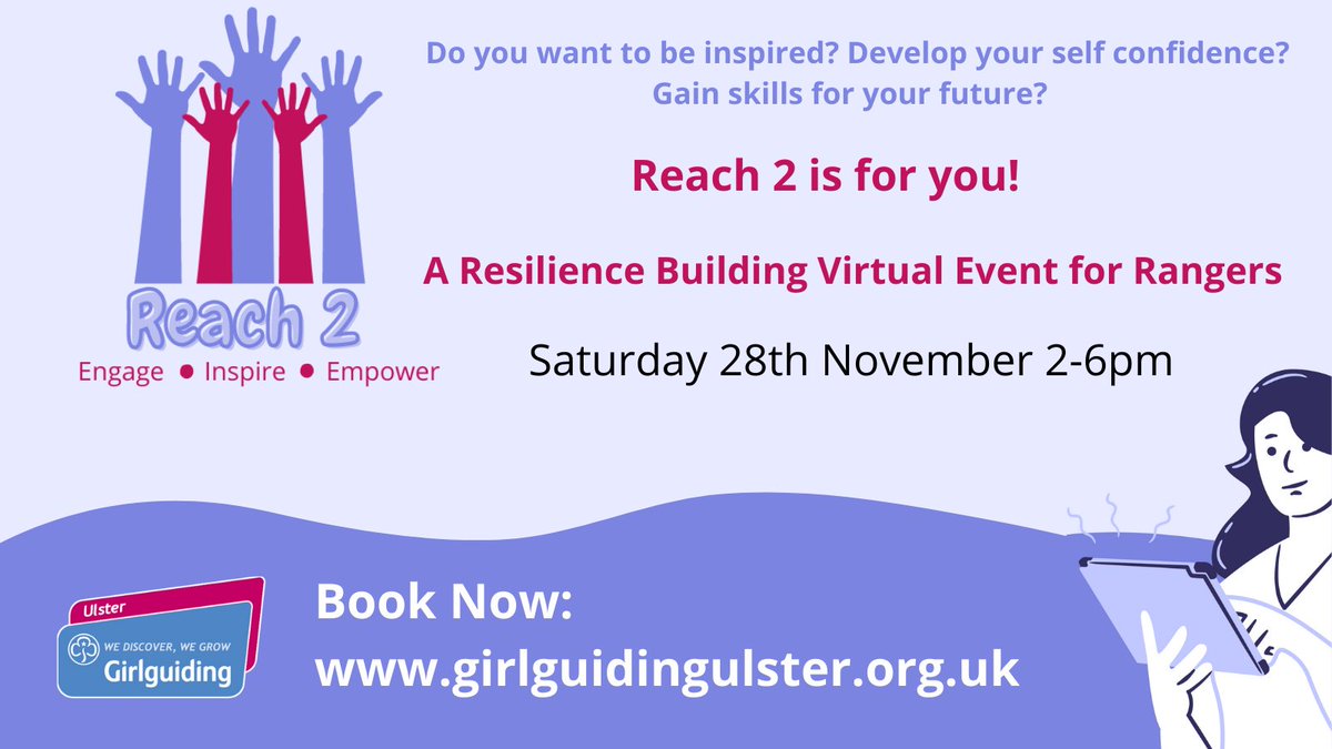 Ranger Opportunity! Come along to Reach 2 on Saturday 28th Nov at 2pm and #BeInspired! To book visit:girlguidingulster.org.uk/store/product/…