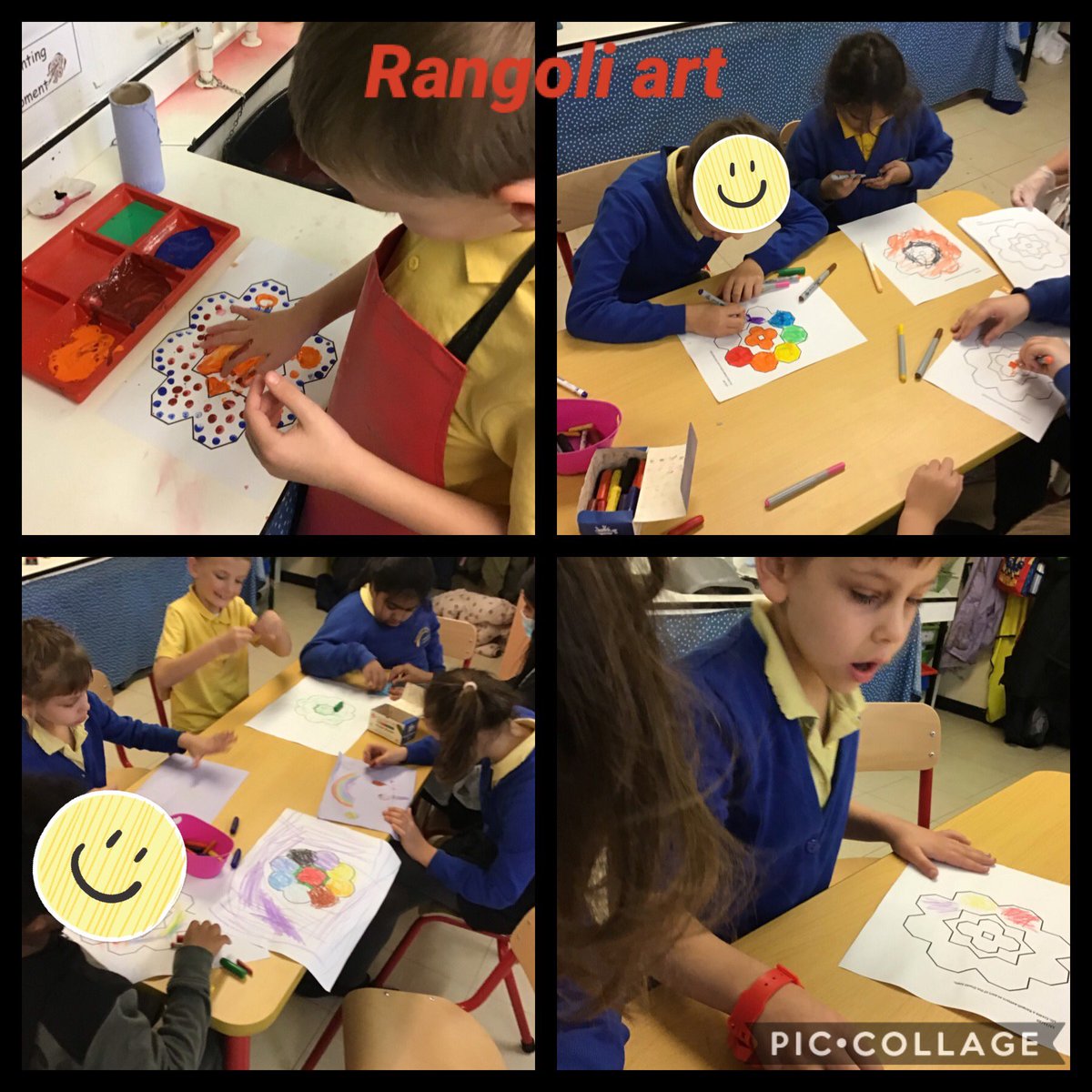 Beautiful rangoli art work from the children in Dosbarth Oren. 👌 🎨 🖍 @RiverbankSch