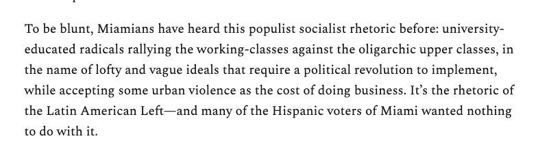 The simple explanation for the Miami flip even harder right than usual is some of the far-left messaging that's crept into the Democratic platform from the Bernie wing, and I think that's largely correct. But there's way more to the overall story....