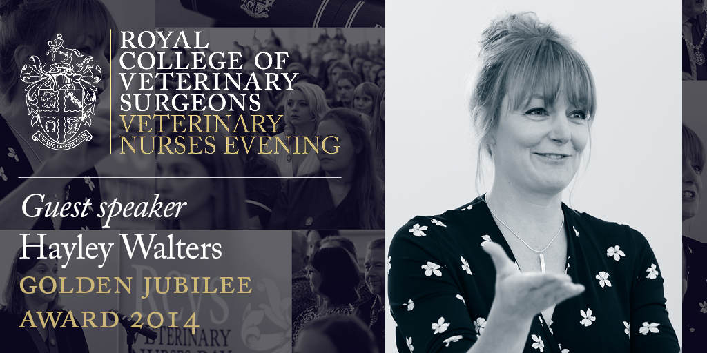 theRCVS's tweet photo. We now move on to our last guest speaker for #VNevening Hayley Walters MBE who received the Golden Jubilee Award in 2014 and will be giving a talk entitled ‘From Bosnia to Vietnam: where a veterinary nursing career can take you’ https://t.co/qJ4vp8VzYT