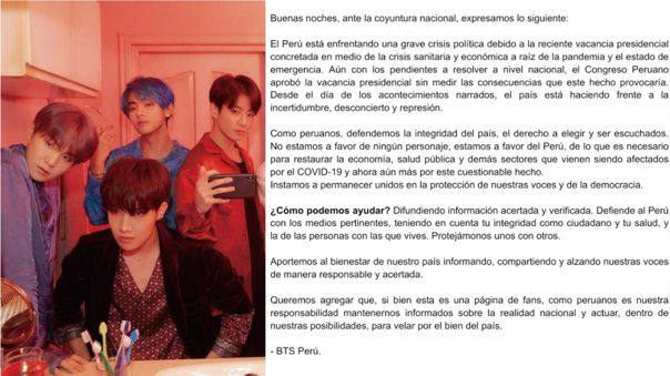 RPPNoticias's tweet photo. “Aporta al país informando, compartiendo y alzando la voz”: Fans del K-pop y BTS hacen un llamado en redes. https://t.co/WwMCuqsCql https://t.co/keRibtcypa