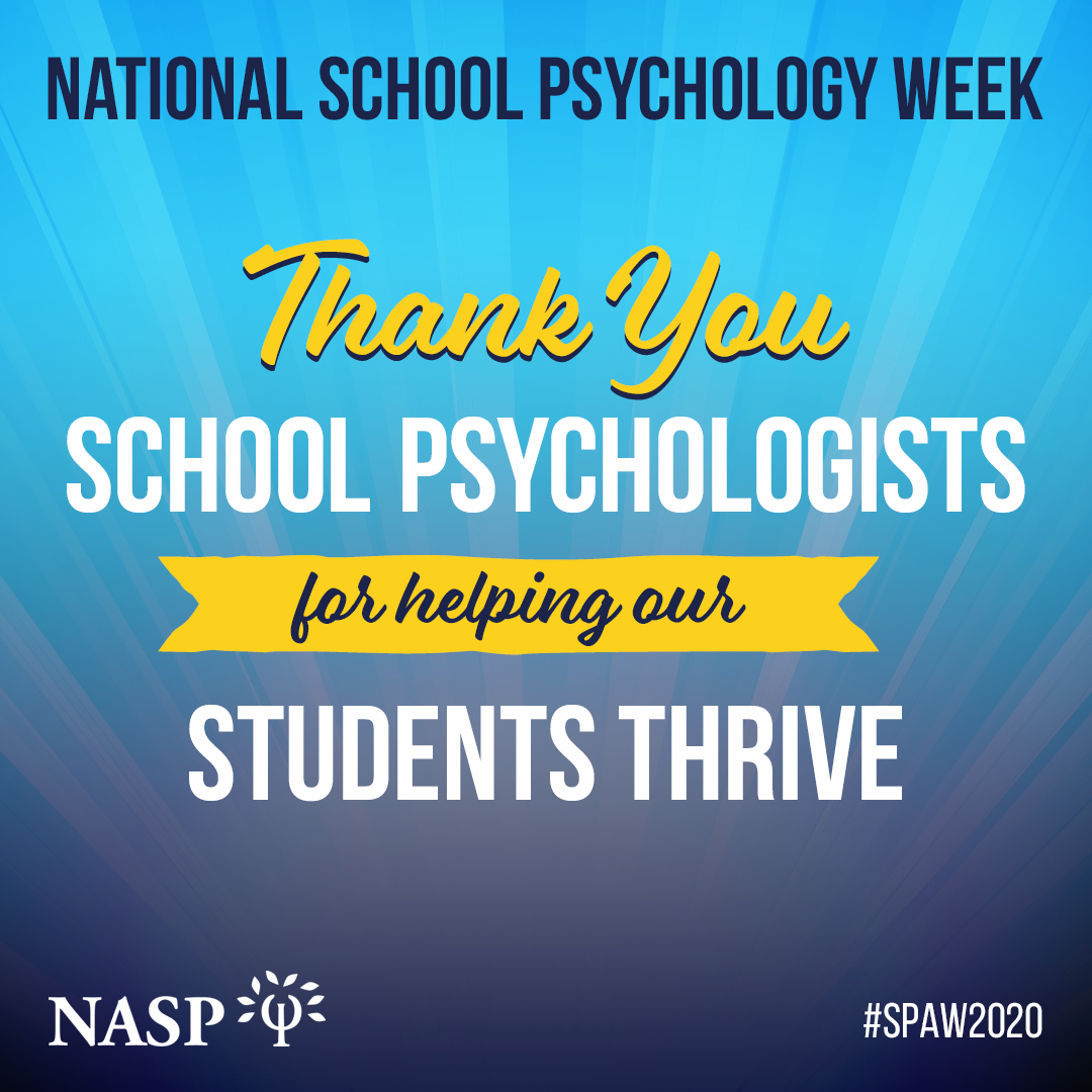 NationalPTA's tweet image. School psychologists make a positive, lasting difference in children’s lives. They are a vital part of the effort to help our children recognize the power of possibility. Thank you, school psychologists! #SPAW2020